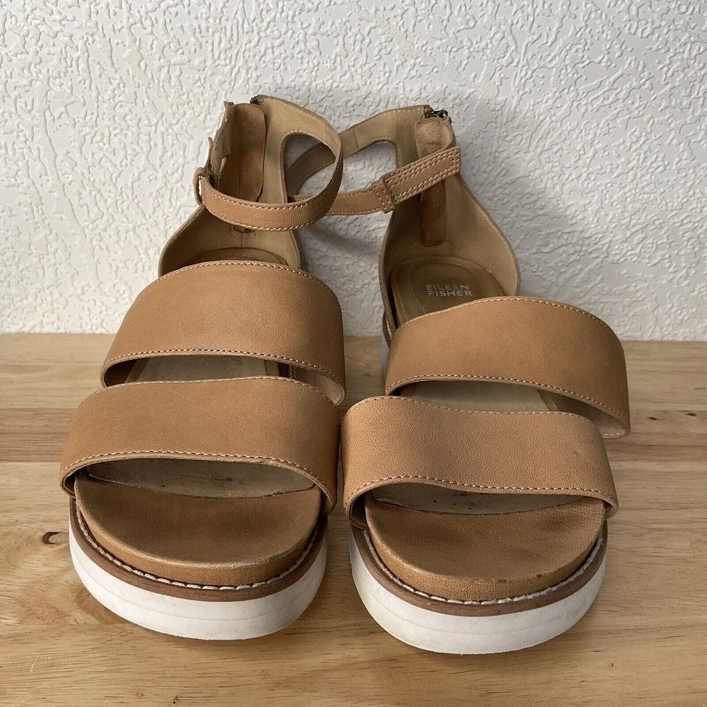 Eileen Fisher Keno Strappy Honey‎ Ankle Straps Back Zip Sandals Women 10 China